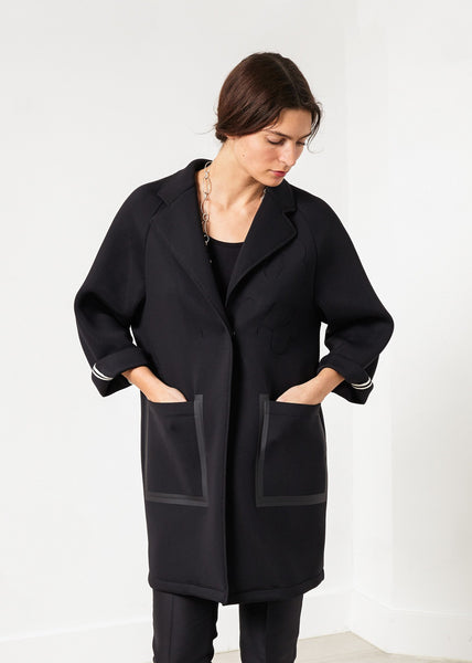 Proj Fabrik - Neoprene Flower Coat in Black image thumbnail