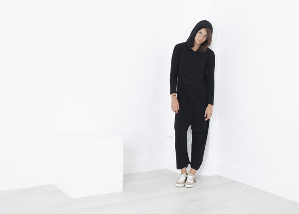 Proj Fabrik - Knit Hooded Jumpsuit in Black image thumbnail