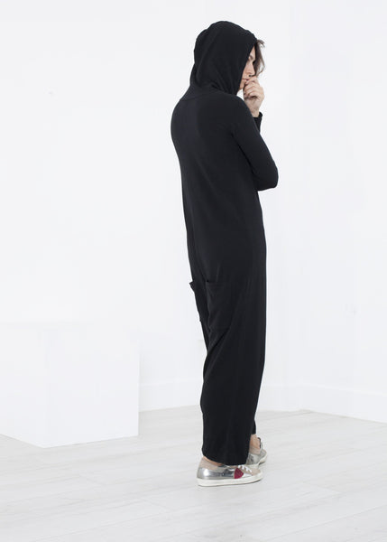 Proj Fabrik - Knit Hooded Jumpsuit in Black image thumbnail