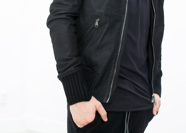 Proj Fabrik - Broken Leather Bomber in Black image thumbnail
