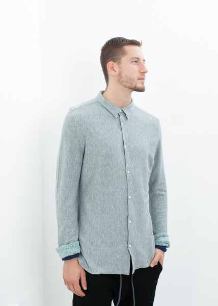 Proj Fabrik - Kasuri Jersey Button-Up in Blue Grey image thumbnail