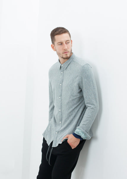 Proj Fabrik - Kasuri Jersey Button-Up in Blue Grey image thumbnail