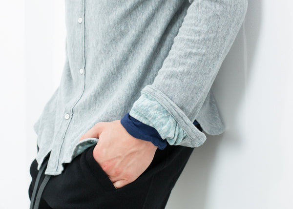 Proj Fabrik - Kasuri Jersey Button-Up in Blue Grey image thumbnail