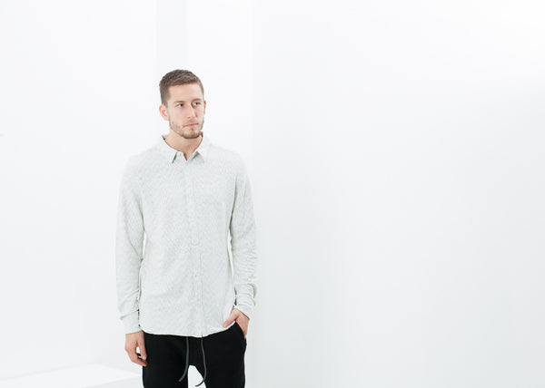 Proj Fabrik - Kasuri Jersey Button-Up in Ivory/Black image thumbnail