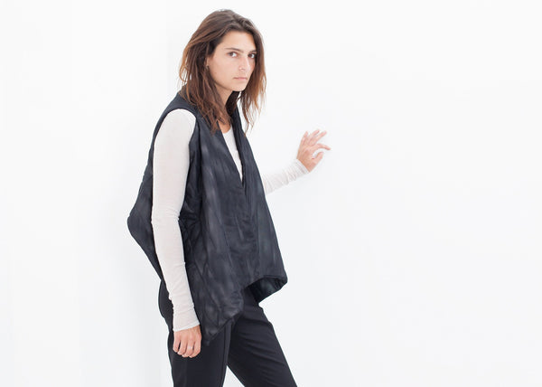 Proj Fabrik - Quilted Mesh Waistcoat in Black/White image thumbnail