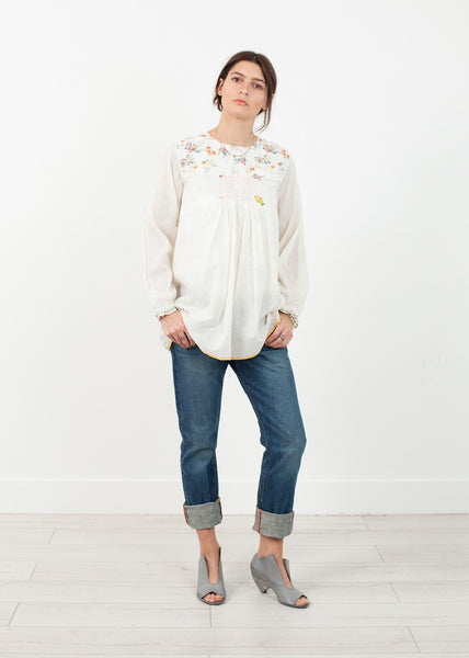 Proj Fabrik - Floral Front Peasant Blouse in White image thumbnail