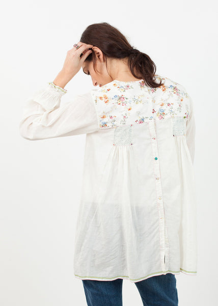 Proj Fabrik - Floral Front Peasant Blouse in White image thumbnail