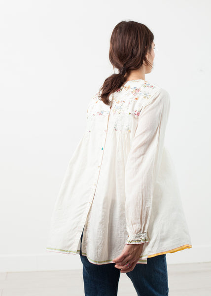 Proj Fabrik - Floral Front Peasant Blouse in White image thumbnail
